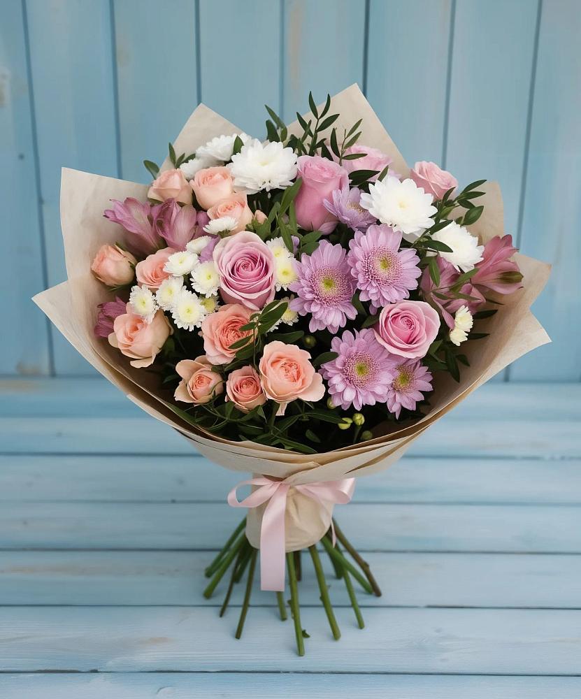 Букет цветов из: Хризантемы, Розы и Альстромерии в Иславское