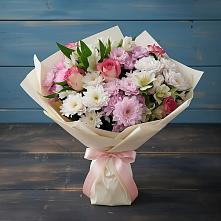 Букет цветов из:  Хризантемы, Альстромерии и Розы в Иславское