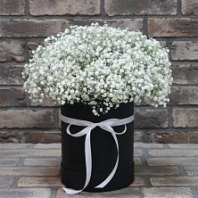 Цветочная композиция из Гипсофила в шляпной коробке в Иславское